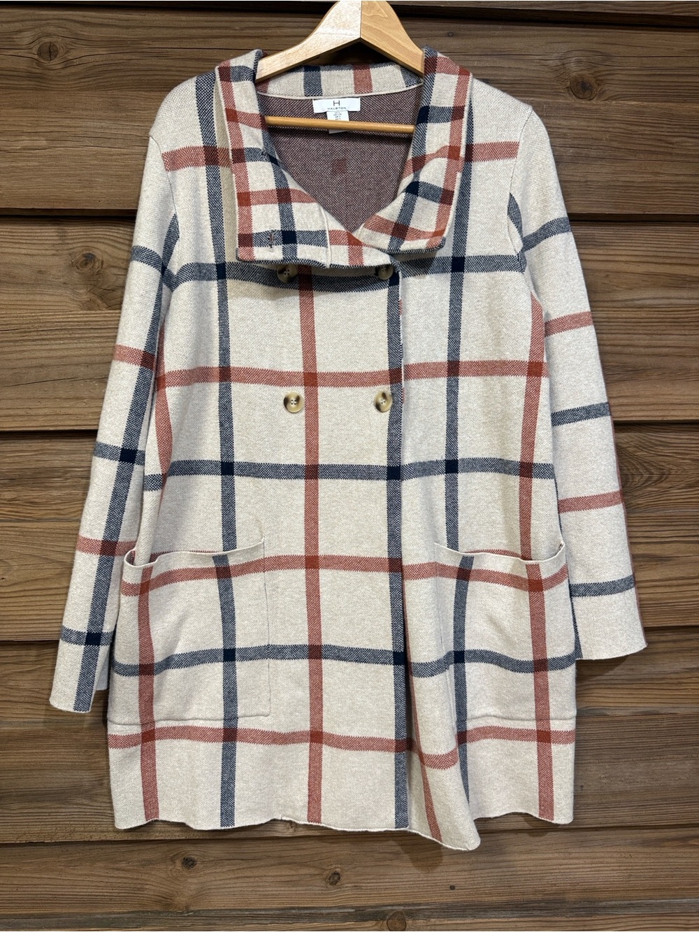 H by Halston Sweater Coat in Tan, Rust, & Navy
